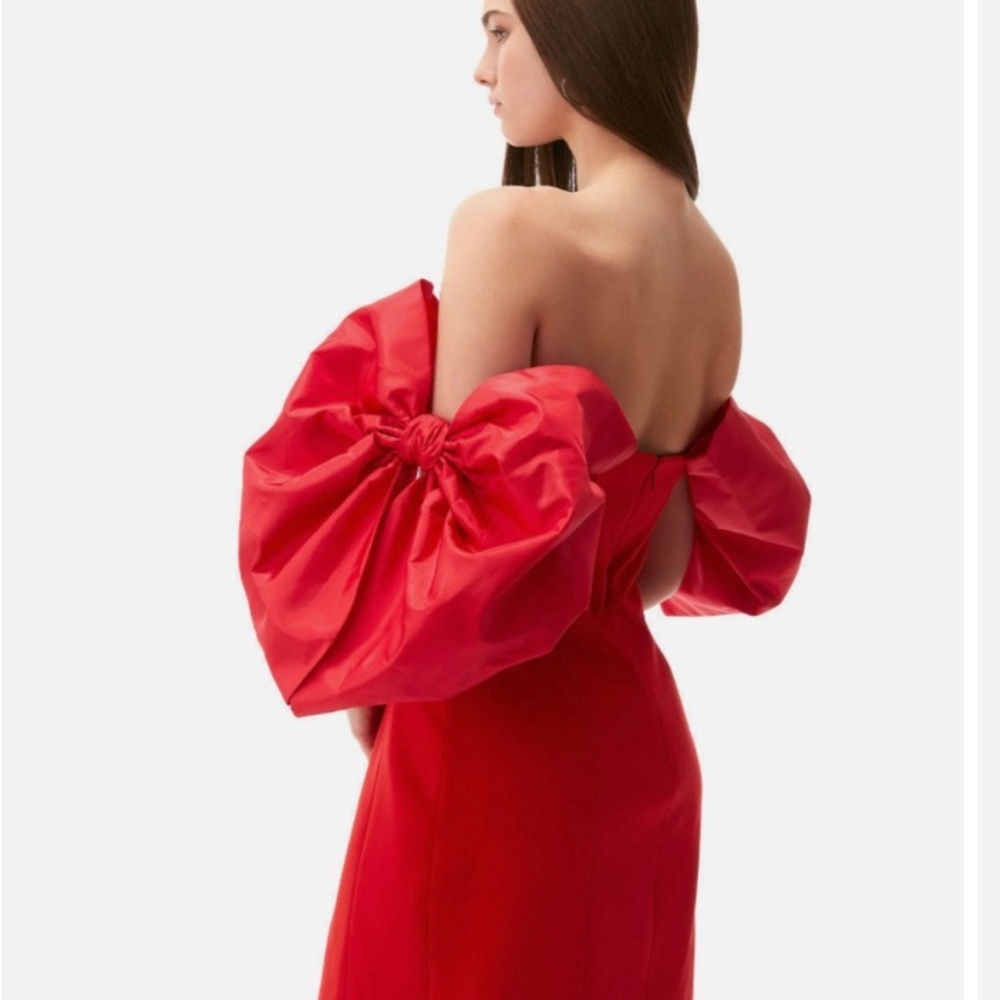 NWT TOCCIN Double Bow Sleeve Off the Shoulder Holiday Christmas mini Dress